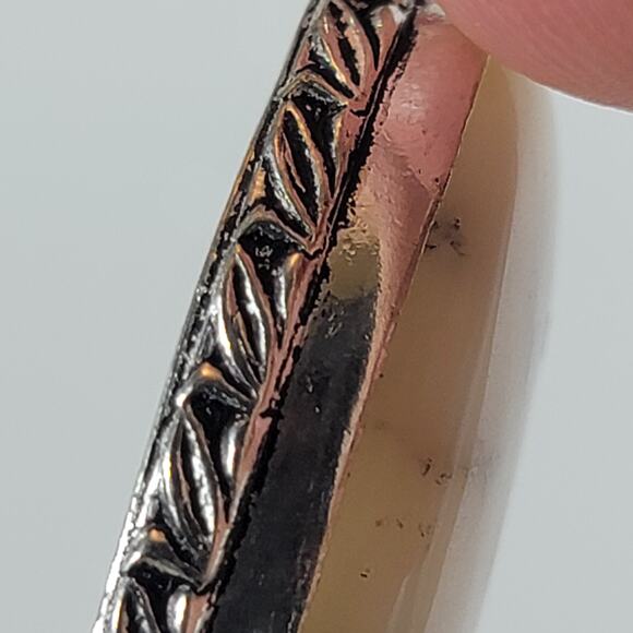 Handmade Silver Pendant With White Dendritic Opal & Floral Bail Detailing - Picture 10 of 10